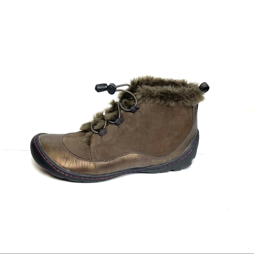 Privo by Clarks Ankle Boots Booties Women’s Size 7.5 M Faux Fur Lining Bronze.
